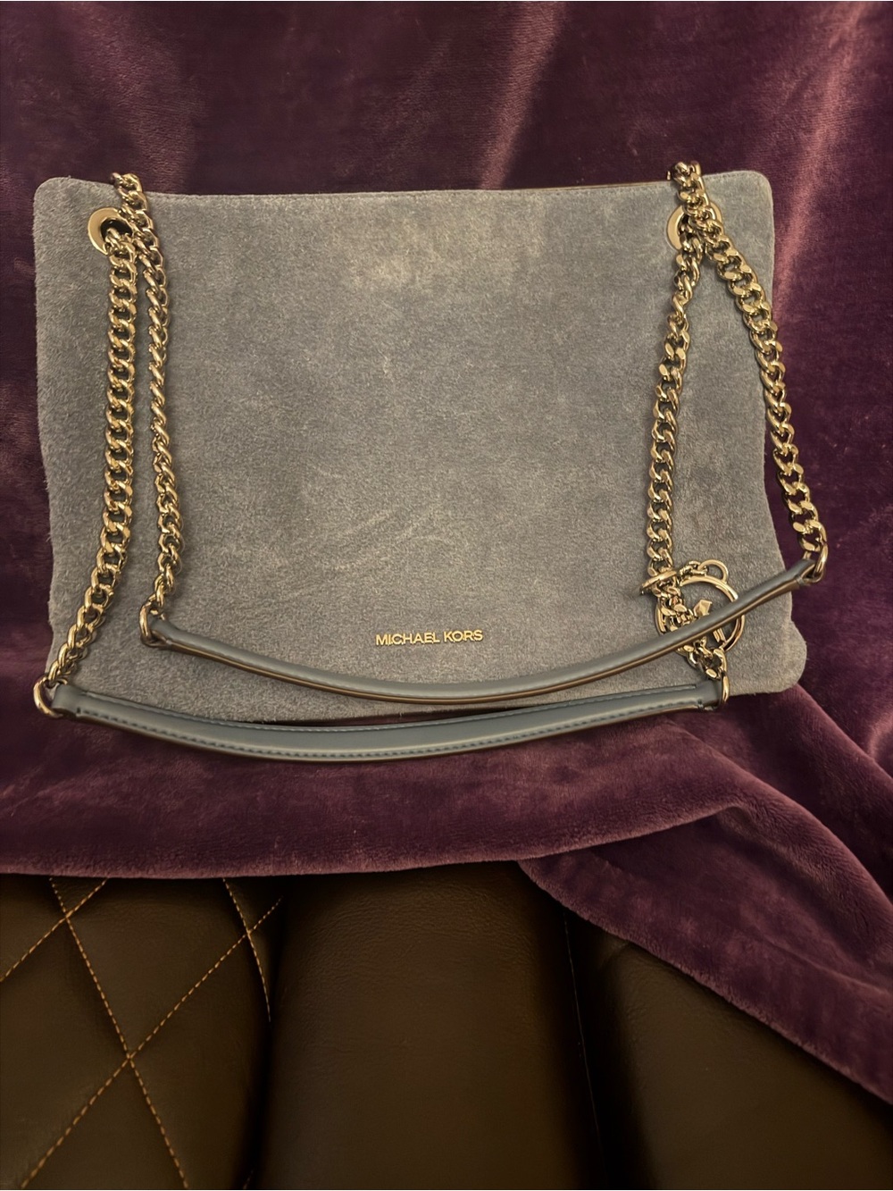 MICHAEL KORS Blue Suede Chain Shoulder Bag
